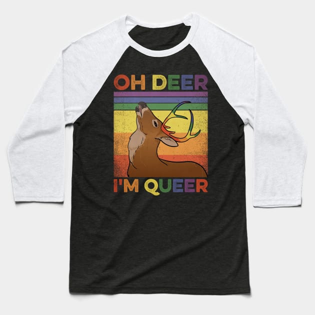 Oh Deer Im Queer Baseball T-Shirt by Sunset beach lover